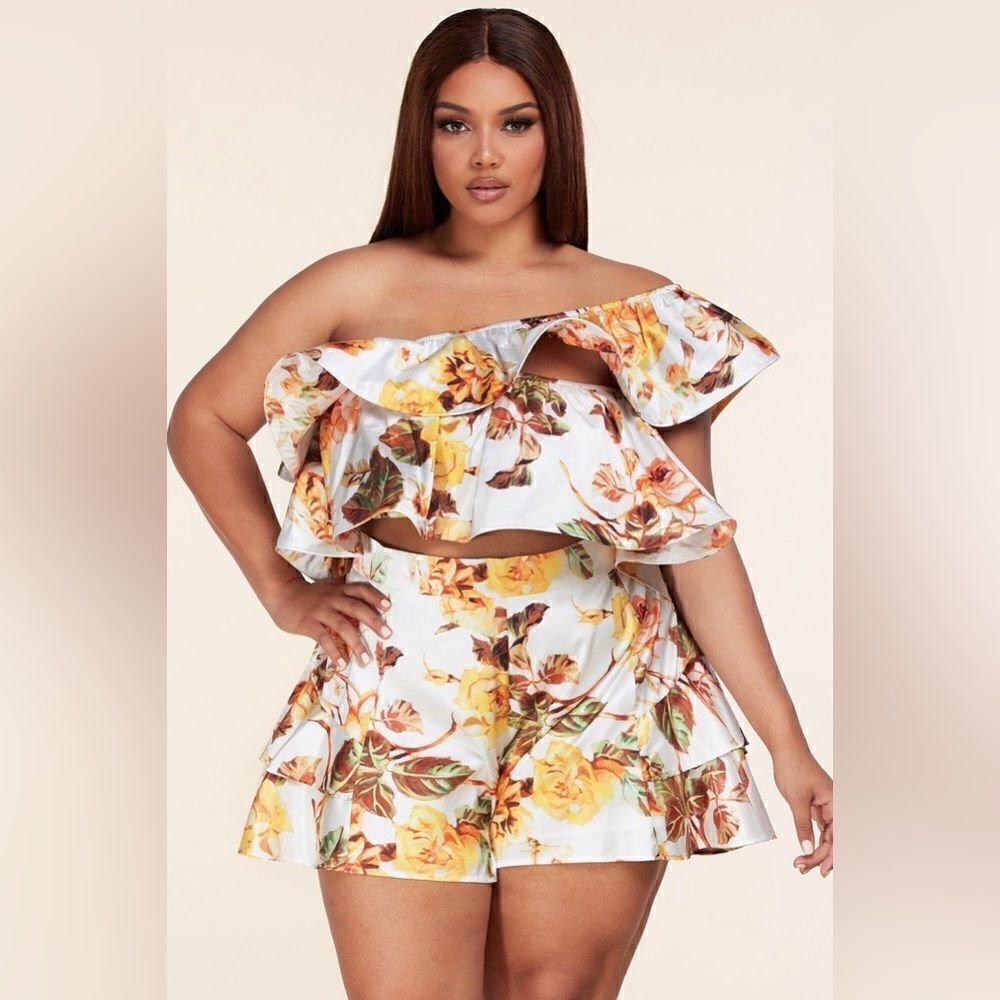 New Plus Size Floral Two-Piece Shorts Set by L’atise by Amy